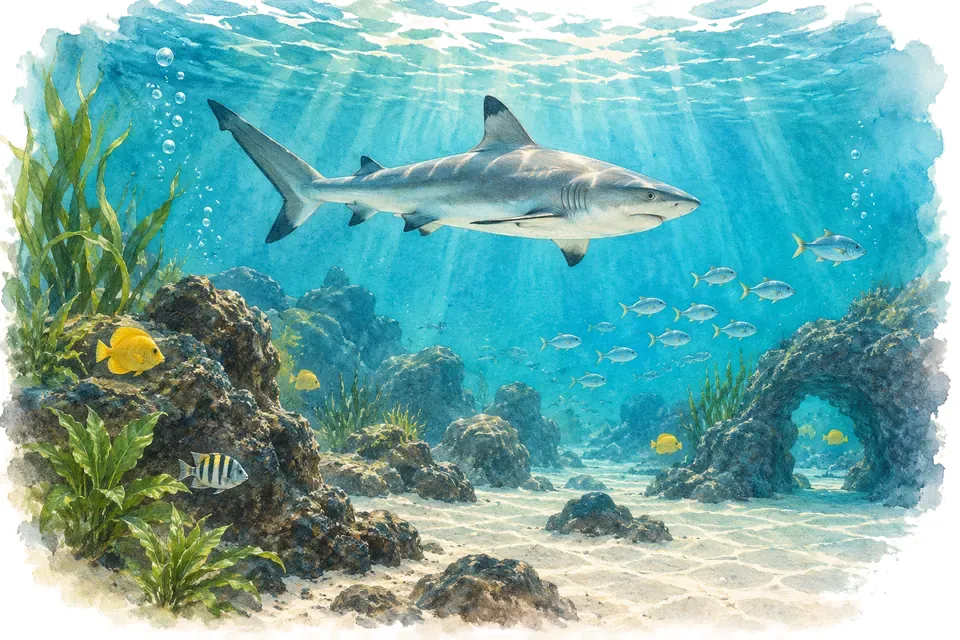 Illustration aquarelle : Aquarium de Lanzarote.