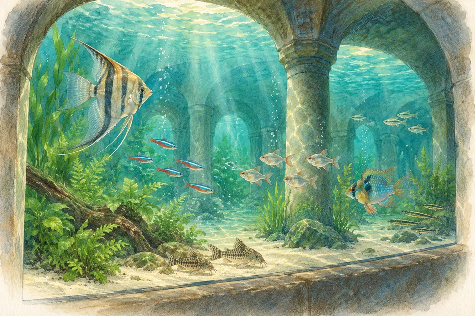 Illustration aquarelle : Aquarium du Limousin.