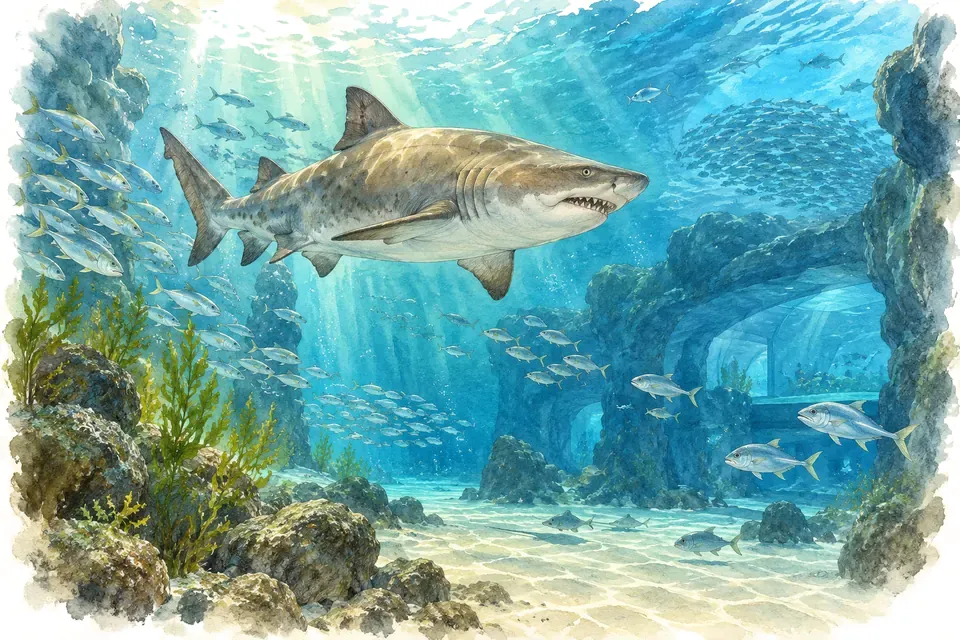Illustration aquarelle : Oceanário de Lisbonne.