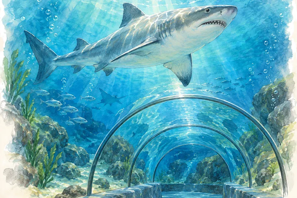 Illustration aquarelle : Oceanium de Rotterdam : l’aquarium du zoo de Blijdorp.