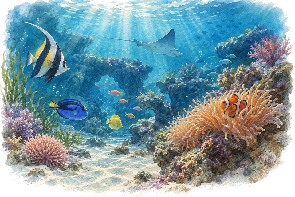 Illustration aquarelle : Planet Ocean Montpellier.
