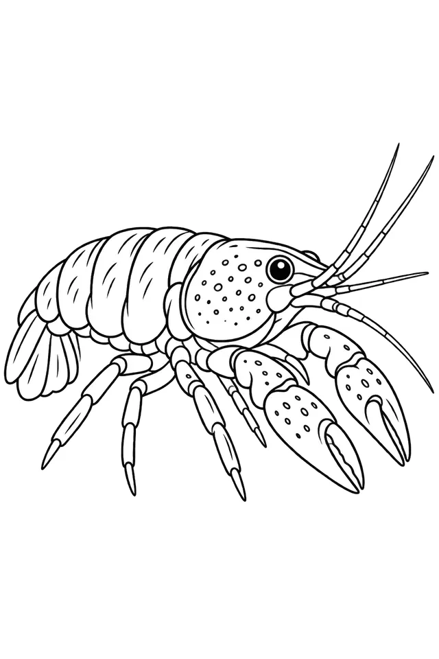 Coloriage à imprimer : Écrevisse naine du Mexique (Cambarellus patzcuarensis), dessin au trait noir sur fond blanc.