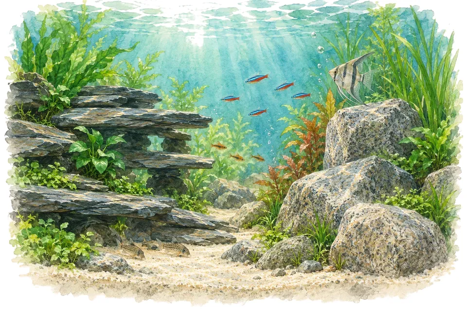Illustration aquarelle : ardoise et granite.