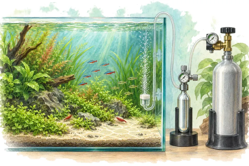 Illustration aquarelle : bouteille de CO₂ jetable et bouteille de CO₂ rechargeable.