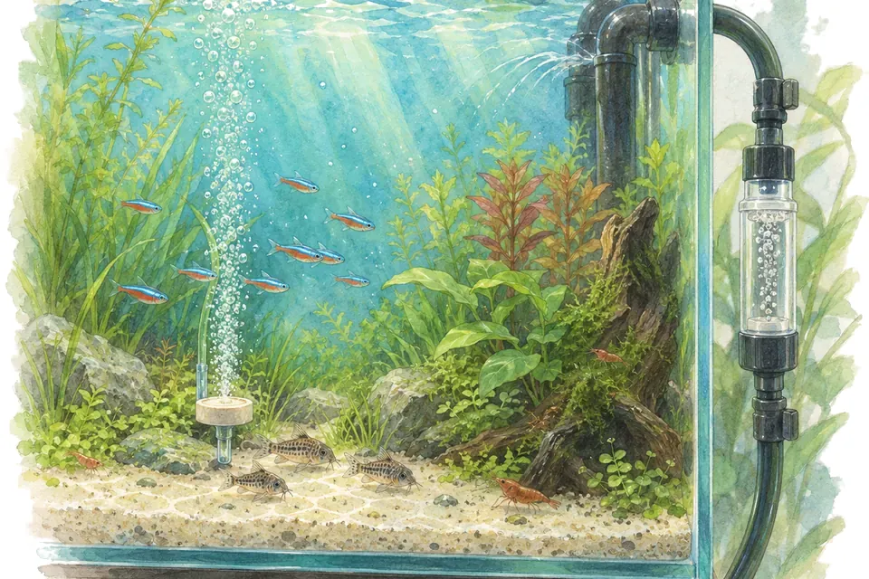 Illustration aquarelle : diffuseur immergé et diffuseur inline.