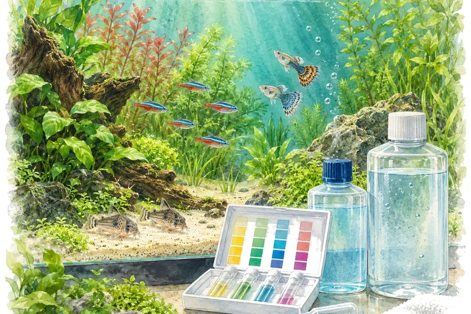 Illustration aquarelle : eau du robinet et eau osmosée.
