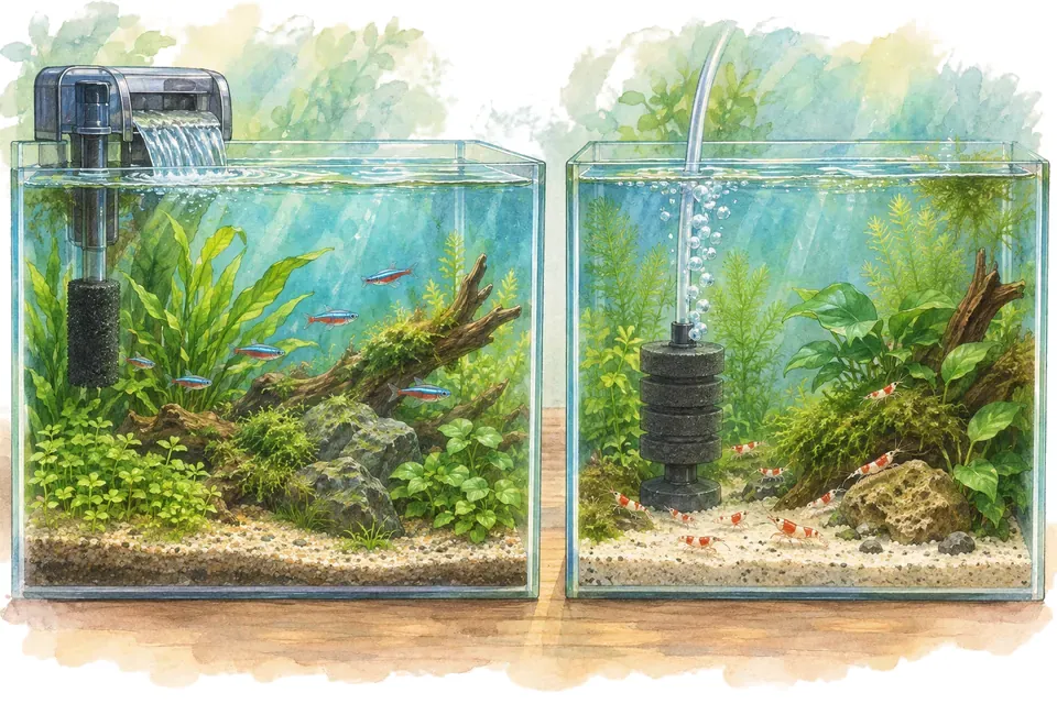 Illustration aquarelle : filtre cascade et filtre exhausteur.