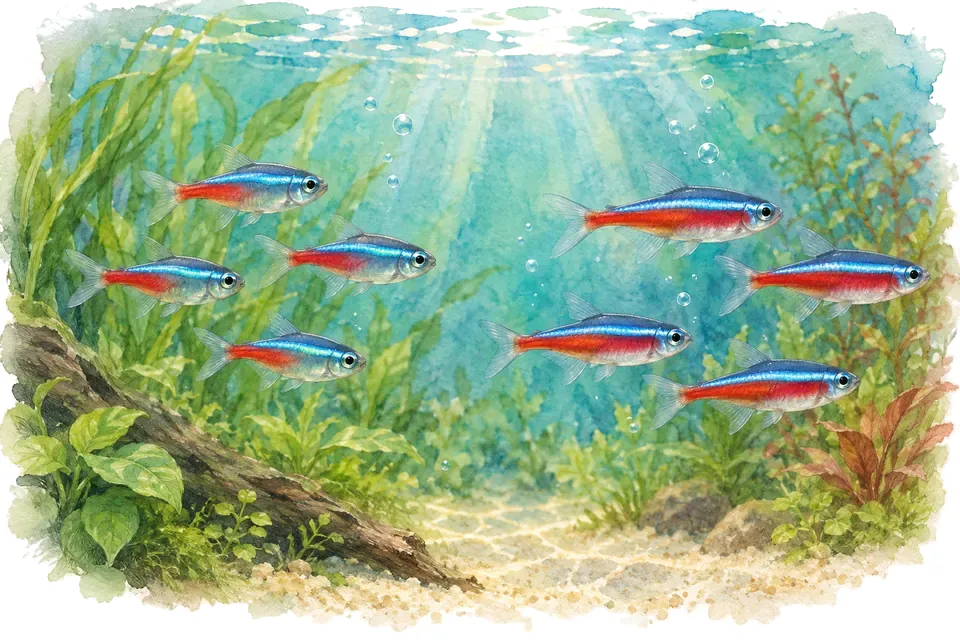 Illustration aquarelle : néon bleu et cardinalis.