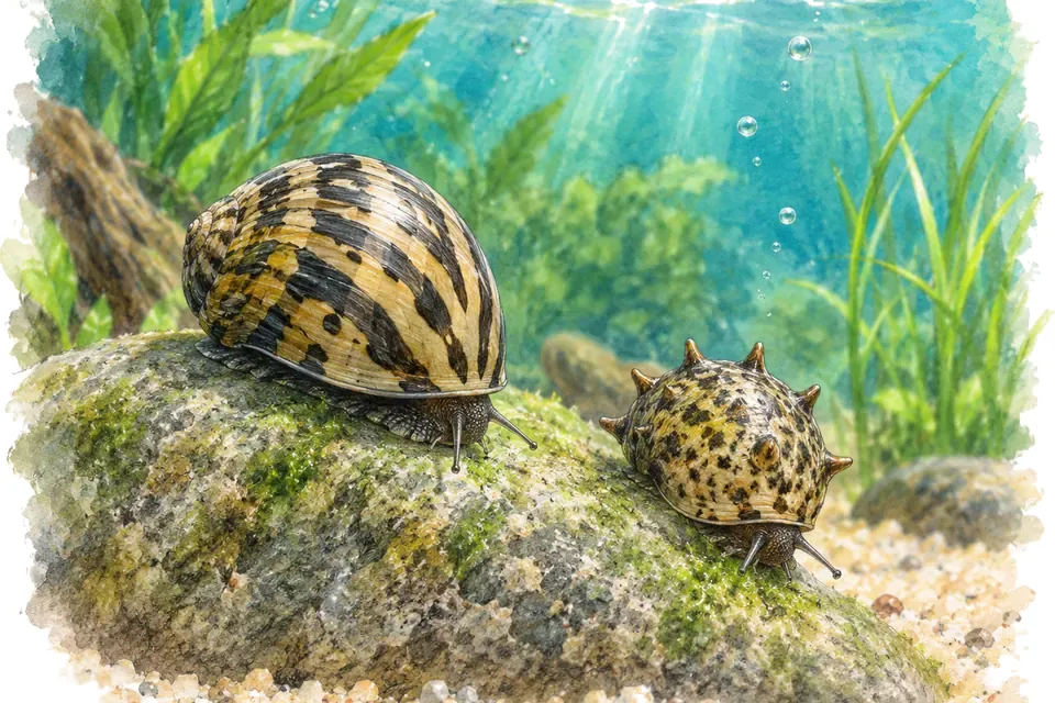 Illustration aquarelle : neritina et clithon.