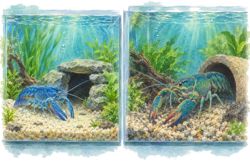 Illustration aquarelle : procambarus alleni et cherax quadricarinatus.