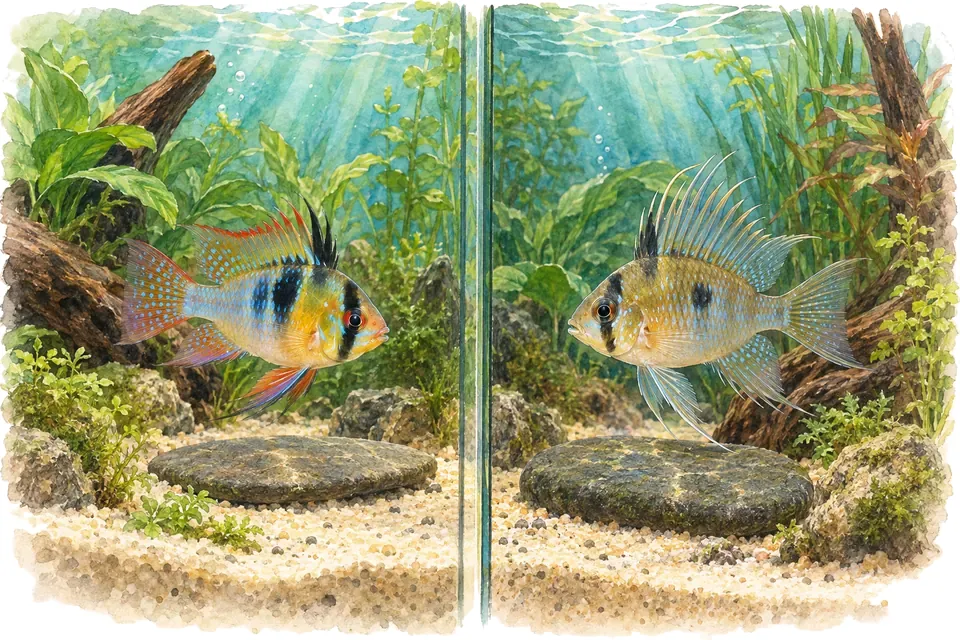 Illustration aquarelle : ramirezi et altispinosus.