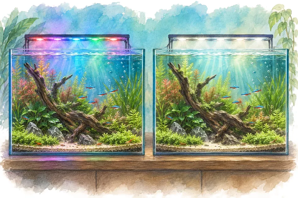 Illustration aquarelle : rampe LED RGB et rampe à LED blanches.