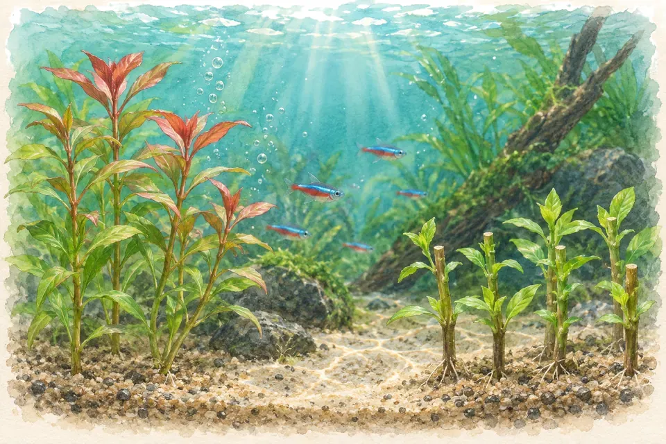 Illustration aquarelle : replanter les têtes et conserver les bases.