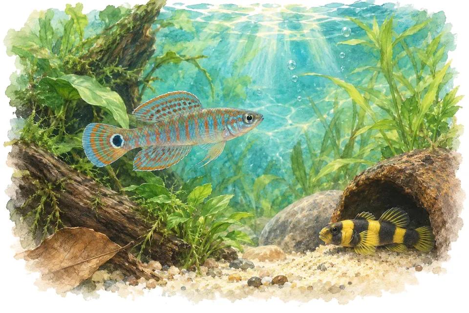 Illustration aquarelle : tateurndina et gobie-abeille.
