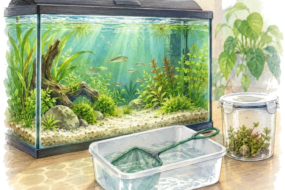 Illustration aquarelle : Aquariophilie et espèces exotiques envahissantes.