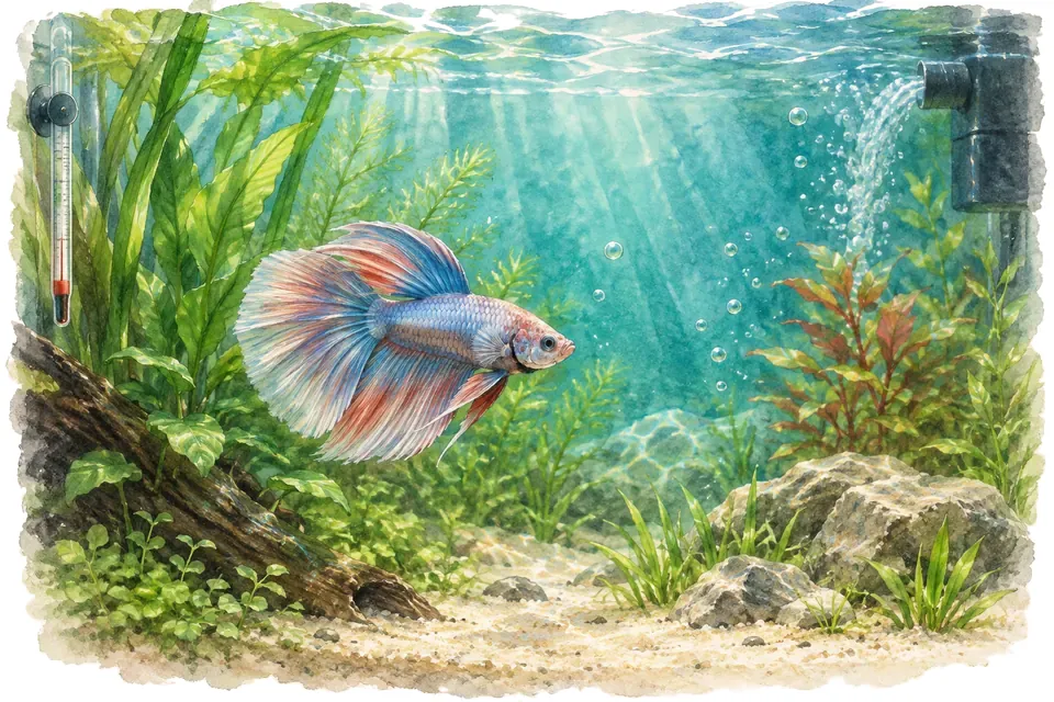 Illustration aquarelle : Poisson malade : observer et réagir avec prudence.
