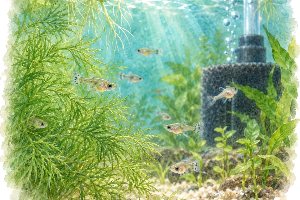 Illustration aquarelle : La reproduction des poissons d’eau douce.