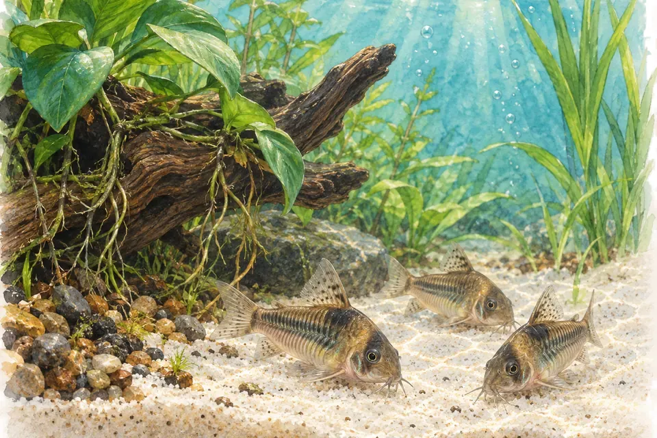 Illustration aquarelle : Choisir le sol de son aquarium.