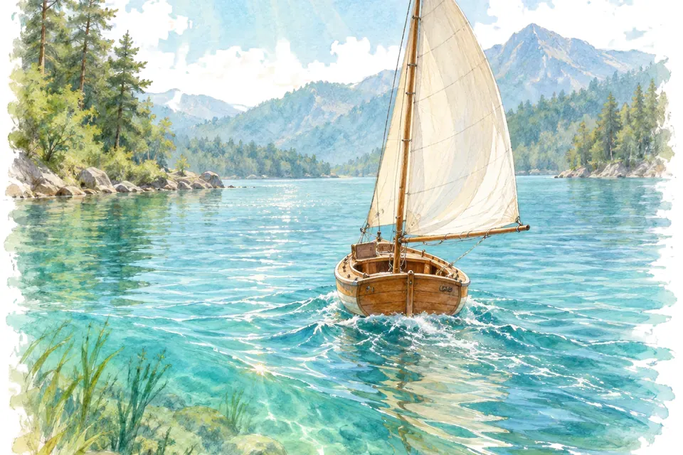 Illustration aquarelle de l'expression « Avoir le vent en poupe ».