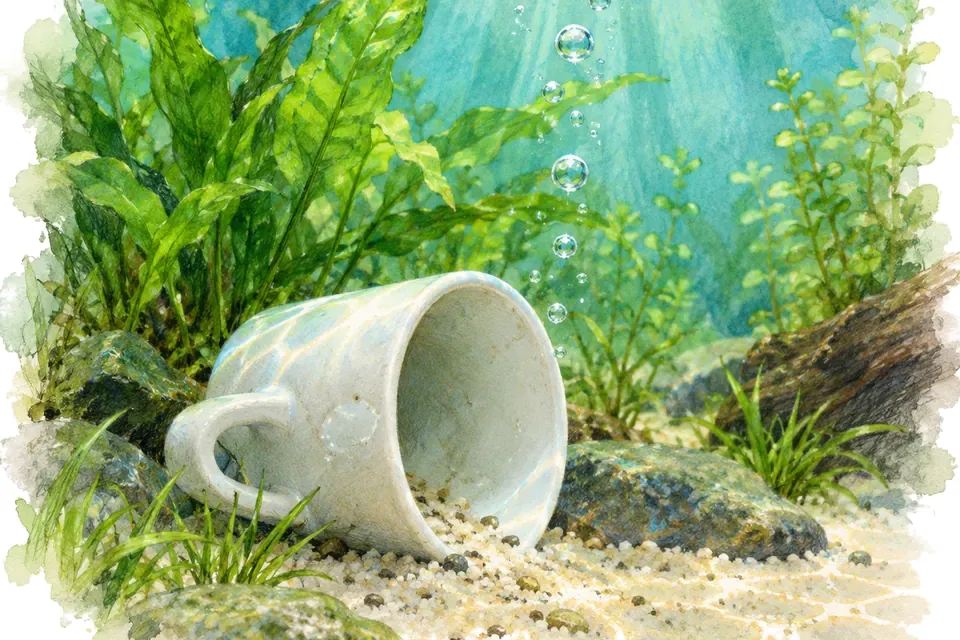 Illustration aquarelle de l'expression « Boire la tasse ».