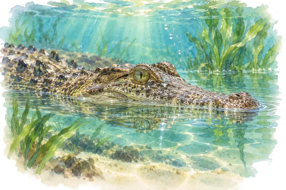 Illustration aquarelle de l'expression « Des larmes de crocodile ».