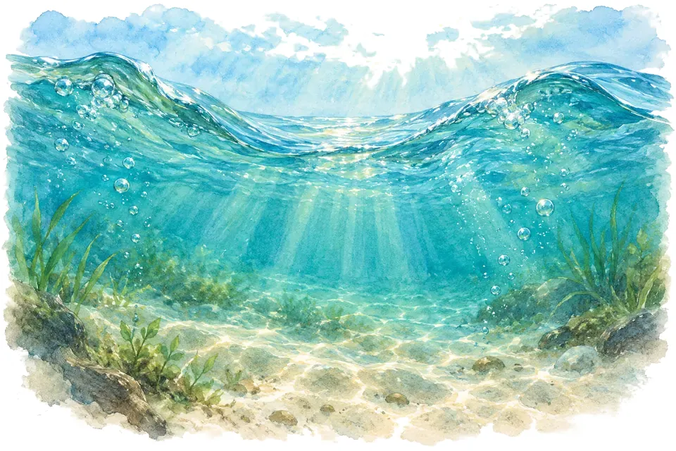Illustration aquarelle de l'expression « Être au creux de la vague ».