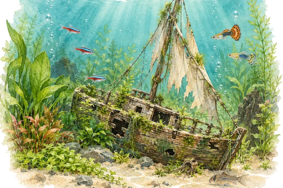 Illustration aquarelle de l'expression « Faire naufrage ».