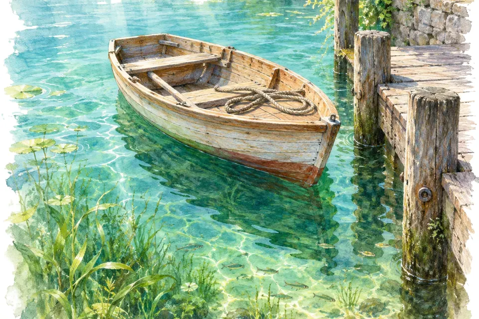 Illustration aquarelle de l'expression « Larguer les amarres ».