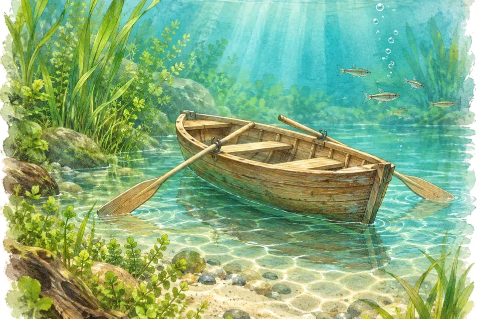Illustration aquarelle de l'expression « Mener sa barque ».