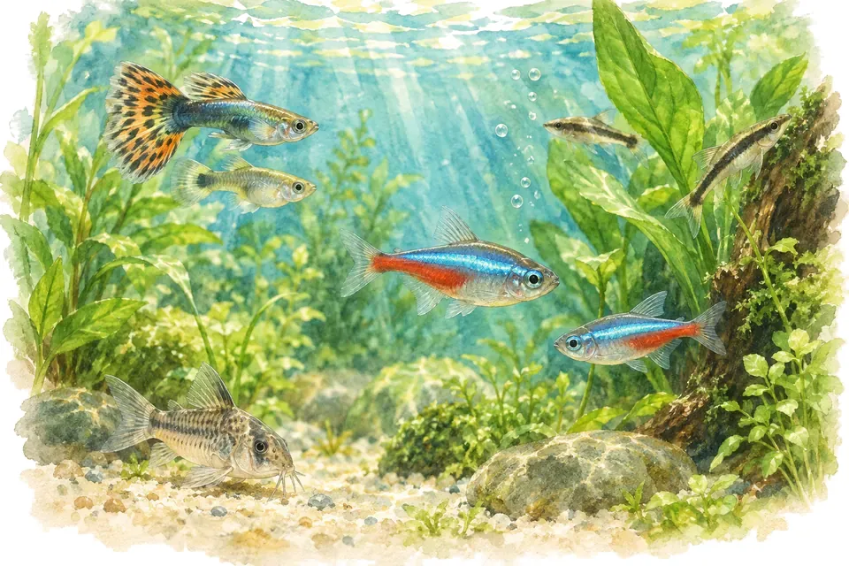 Illustration aquarelle de l'expression « Nager dans le bonheur ».