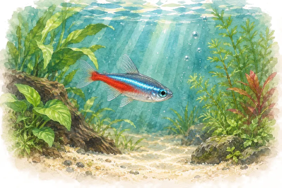 Illustration aquarelle de l'expression « Nager entre deux eaux ».