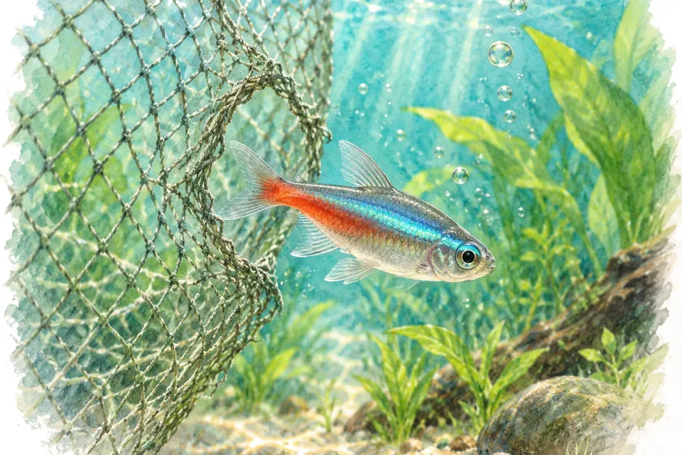 Illustration aquarelle de l'expression « Passer entre les mailles du filet ».