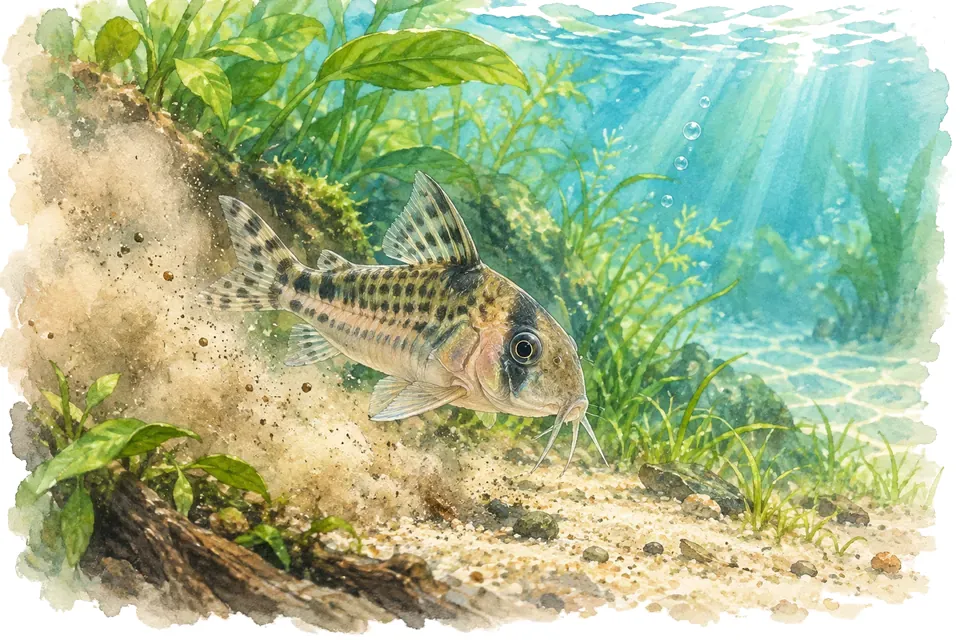 Illustration aquarelle de l'expression « Pêcher en eau trouble ».