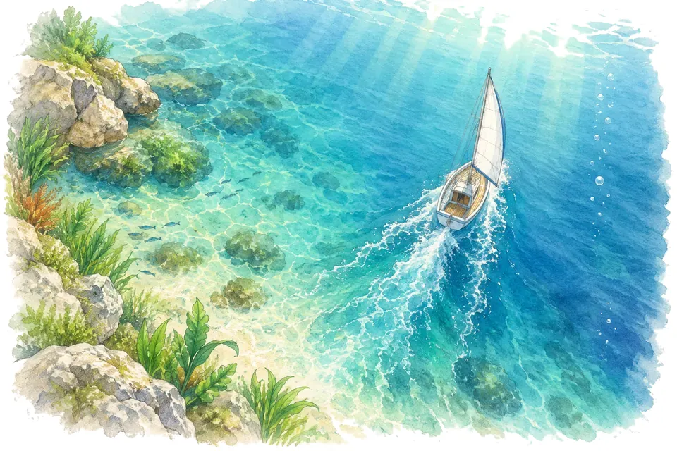 Illustration aquarelle de l'expression « Prendre le large ».