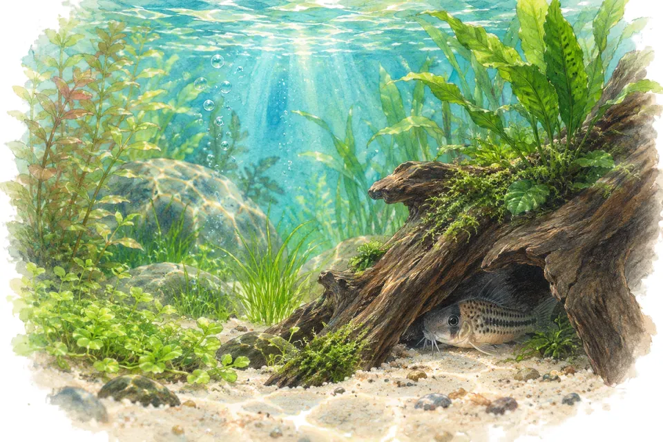 Illustration aquarelle de l'expression « Il faut se méfier de l’eau qui dort ».