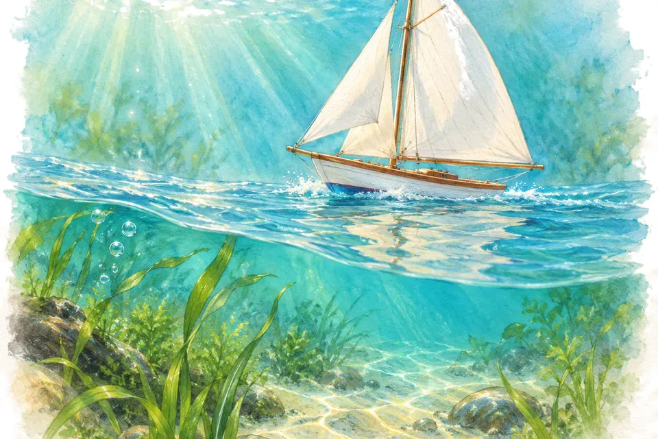 Illustration aquarelle de l'expression « Toutes voiles dehors ».