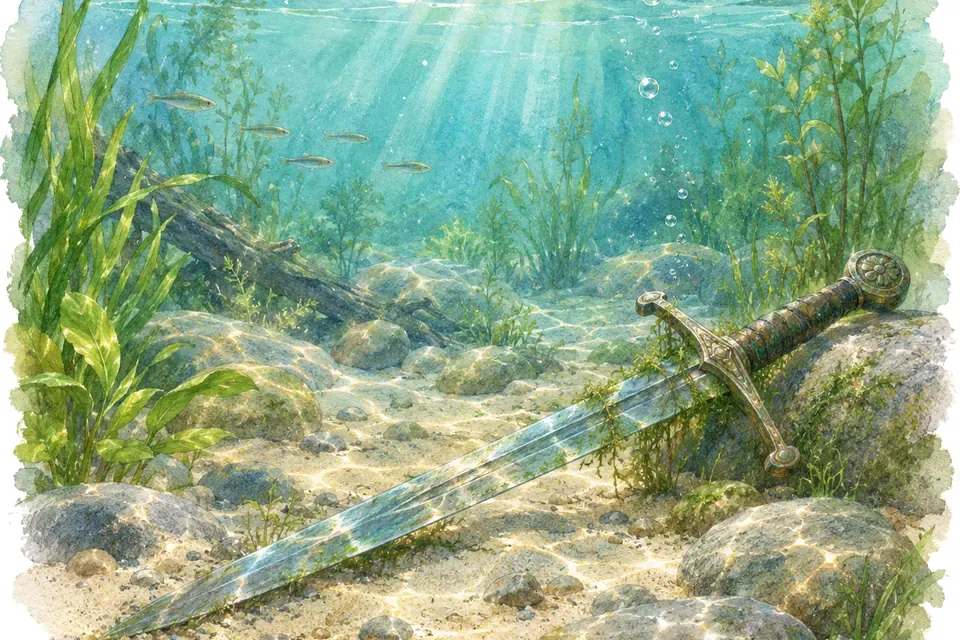 Illustration aquarelle de l'expression « Un coup d’épée dans l’eau ».