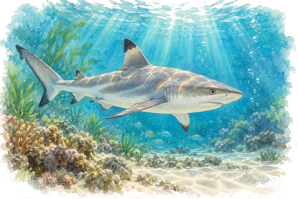 Illustration aquarelle de l'expression « Un requin des affaires ».