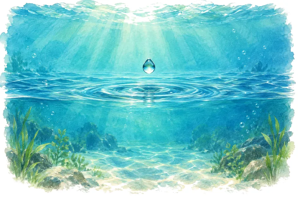 Illustration aquarelle de l'expression « Une goutte d’eau dans l’océan ».