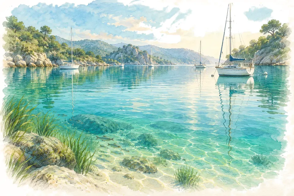 Illustration aquarelle de l'expression « Une mer d’huile ».