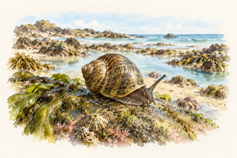 Planche naturaliste aquarelle : Bigorneau (Littorina littorea).