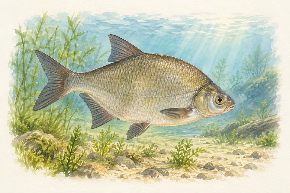 Planche naturaliste aquarelle : Brème (Abramis brama (brème commune)).