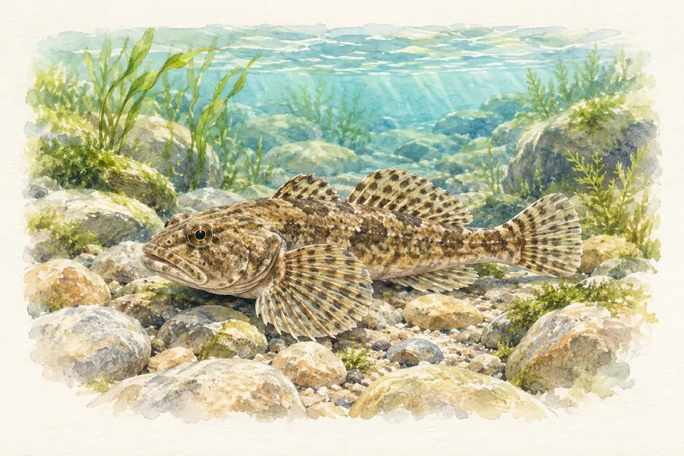 Planche naturaliste aquarelle : Chabot (Cottus gobio (chabot commun)).