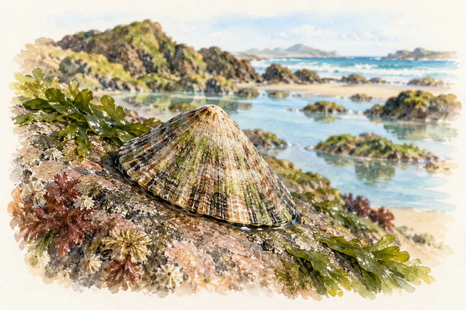 Planche naturaliste aquarelle : Patelle (Patella vulgata).