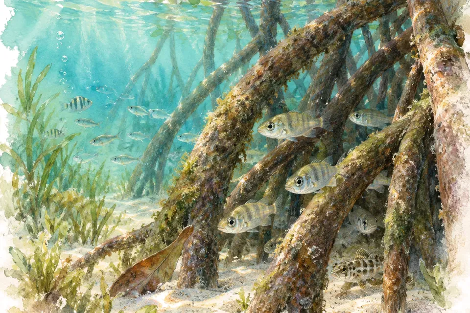 Illustration aquarelle : Journée internationale pour la conservation de l’écosystème des mangroves.