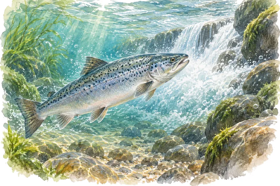 Illustration aquarelle : Journée mondiale des poissons migrateurs.