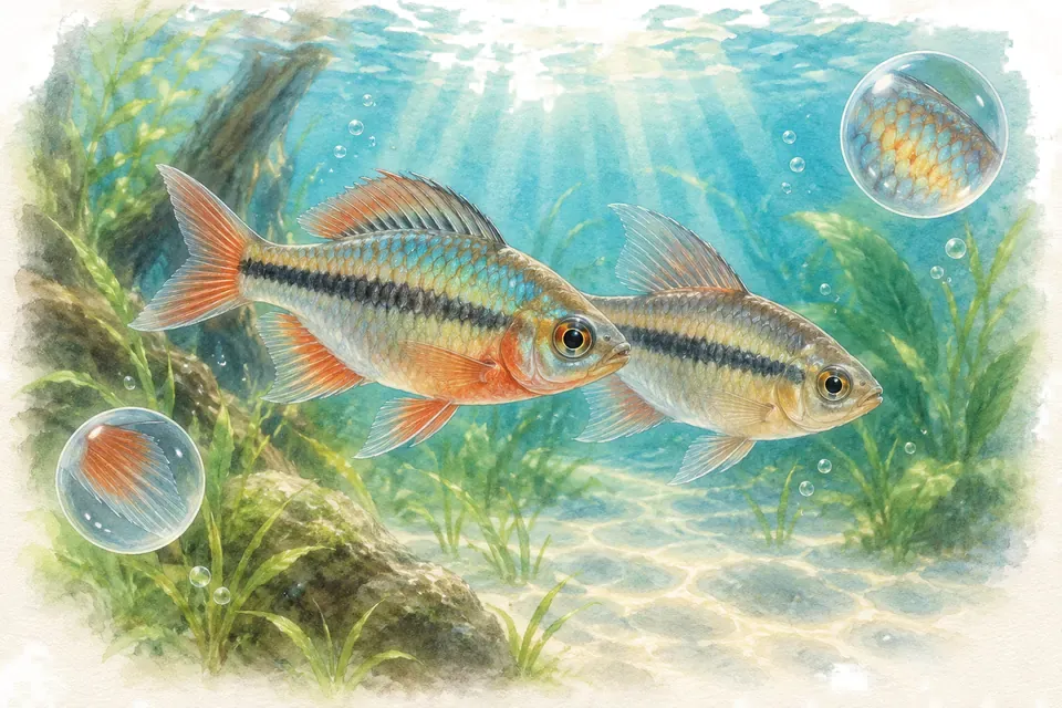 Illustration aquarelle : Noms de duos pour deux poissons.