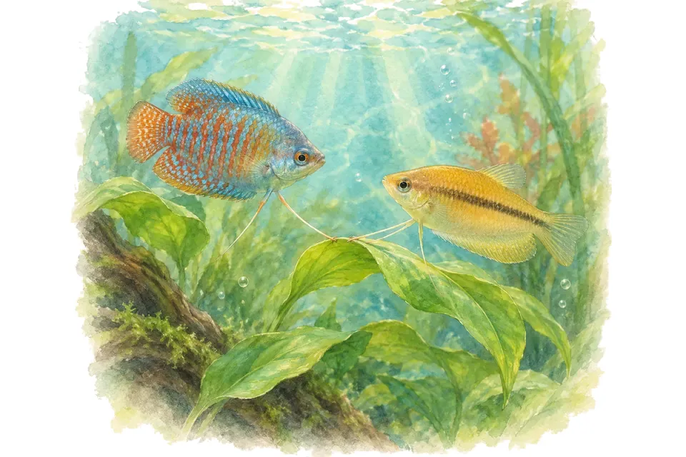 Illustration aquarelle : Noms de gouramis : 46 idées inspirées de l’eau.