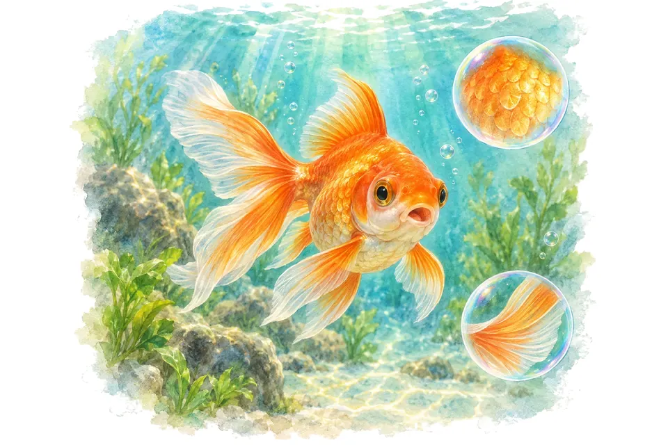 Illustration aquarelle : Noms de poissons rouges : 45 idées orange, or et feu.