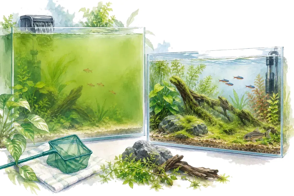Illustration : Eau verte et tapis visqueux : des situations différentes.